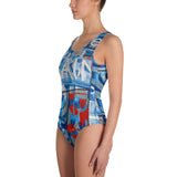 One-Piece Swimsuit with artistic abstract design - rain