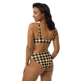 Sustainable recycled high-waisted bikini - tartan Bob yellow black