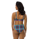 Sustainable recycled high-waisted bikini - tartan bowie blue