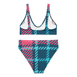 Sustainable recycled high-waisted bikini - tartan brynn blue