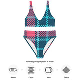 Sustainable recycled high-waisted bikini - tartan brynn blue