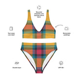 Sustainable recycled high-waisted bikini - tartan ollie orange