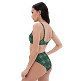 Sustainable recycled high-waisted bikini - tartan paddy green