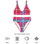 Sustainable recycled high-waisted bikini - tartan raya red