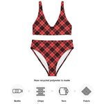 Sustainable recycled high-waisted bikini - red tartan rebecca