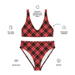 Sustainable recycled high-waisted bikini - red tartan rebecca