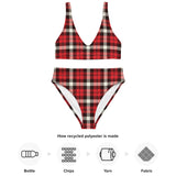 Sustainable recycled high-waisted bikini set - tartan robert red