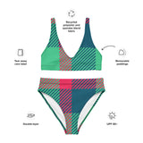 Sustainable recycled high-waisted bikini - tartan tatum turquoise