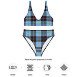 Sustainable recycled high-waisted bikini - tartan Adriano blue