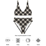 Sustainable recycled high-waisted bikini - tartan Ben black and white tartan