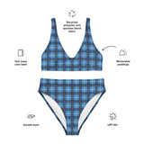 Sustainable recycled high-waisted bikini - tartan Bernadette blue
