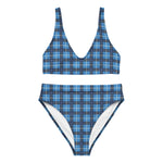 Sustainable recycled high-waisted bikini - tartan Bernadette blue