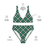 Sustainable recycled high-waisted bikini - tartan Greg green