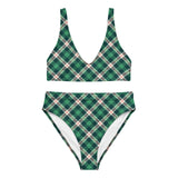 Sustainable recycled high-waisted bikini - tartan Greg green