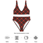 Sustainable recycled high-waisted bikini - red tartan rihanna