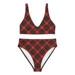 Sustainable recycled high-waisted bikini - red tartan rihanna