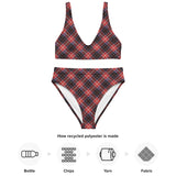 Sustainable recycled high-waisted bikini - red tartan rick