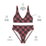 Sustainable recycled high-waisted bikini - red tartan rick