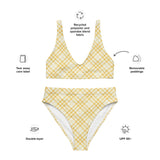 Sustainable recycled high-waisted bikini - yellow tartan yves