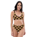 Sustainable recycled high-waisted bikini - yellow tartan yvonne