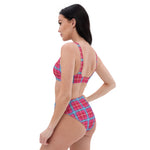Sustainable recycled high-waisted bikini set - tartan penelope pink