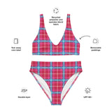 Sustainable recycled high-waisted bikini set - tartan penelope pink